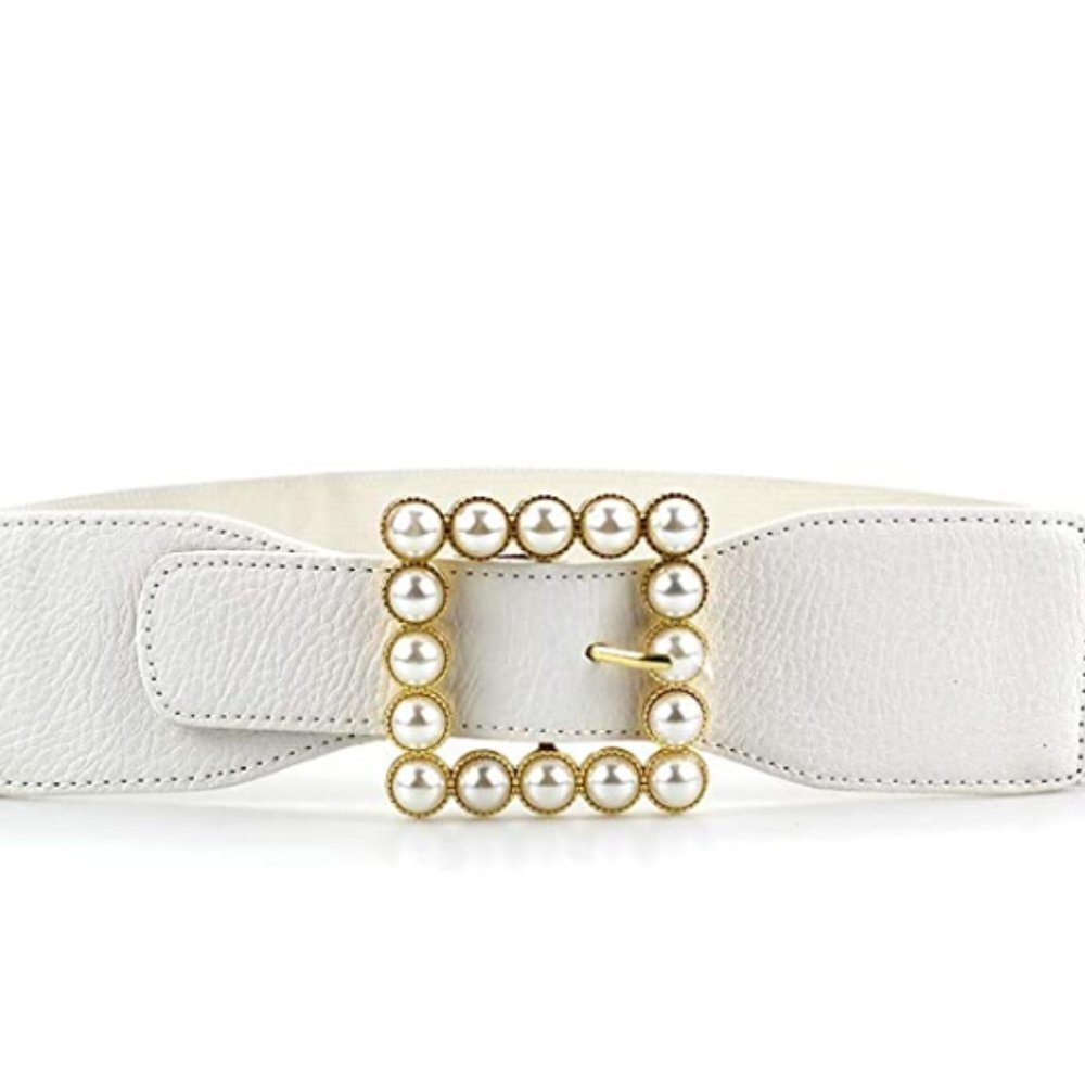 Pearl Crystal Rhinestone Buckle Elastic Stretchy